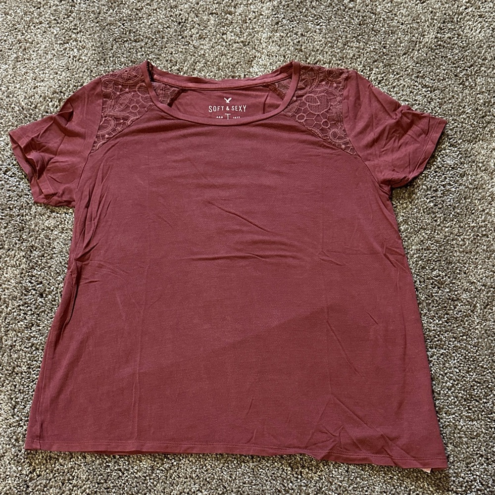 American Eagle Outfitters Soft & Sexy Maroon Tee‎